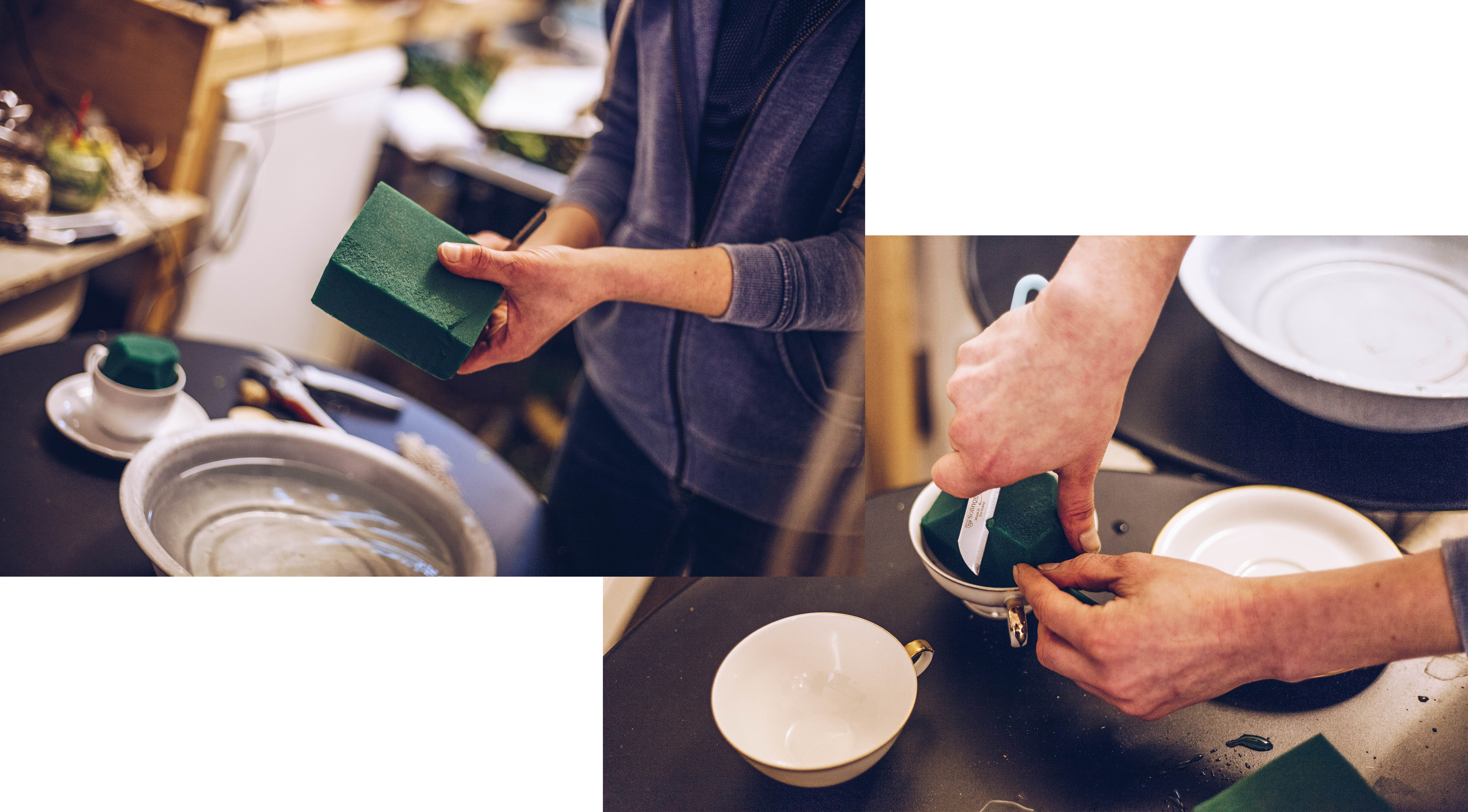 Bei einem Floristik-Workshop im Laden Raumzutat in Kiel zeigt dir Floristin Oleksandra wie du kleine, florale Kunstwerke selbst gestalten kannst.