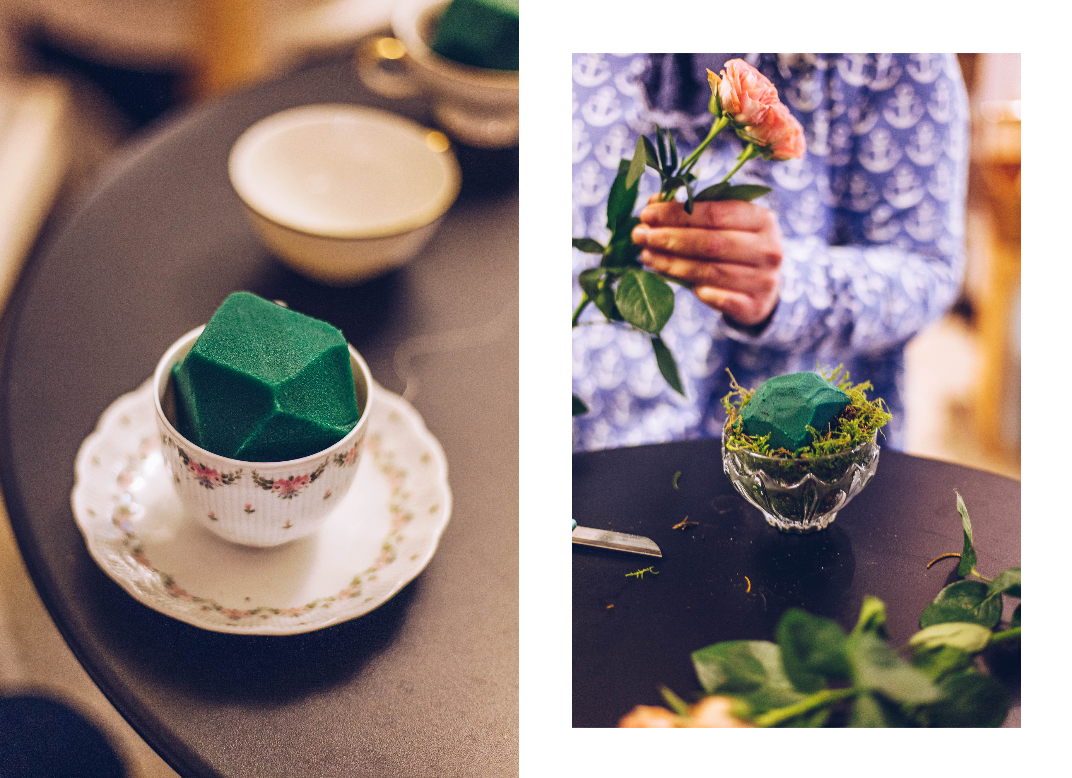 Bei einem Floristik-Workshop im Laden Raumzutat in Kiel zeigt dir Floristin Oleksandra wie du kleine, florale Kunstwerke selbst gestalten kannst.