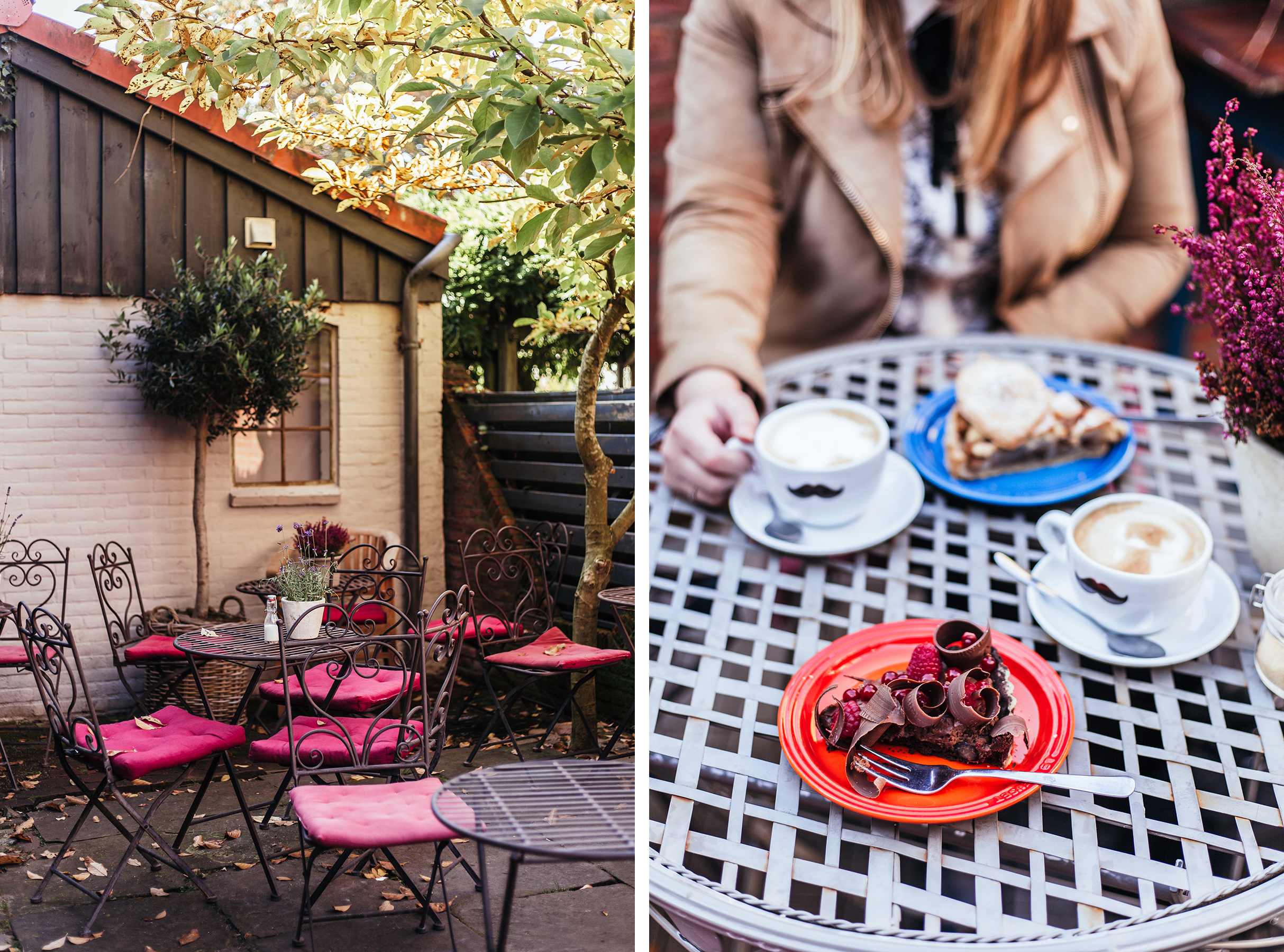 Der Innenhof des Husumer Künstlercafés mit gedecktem Tisch