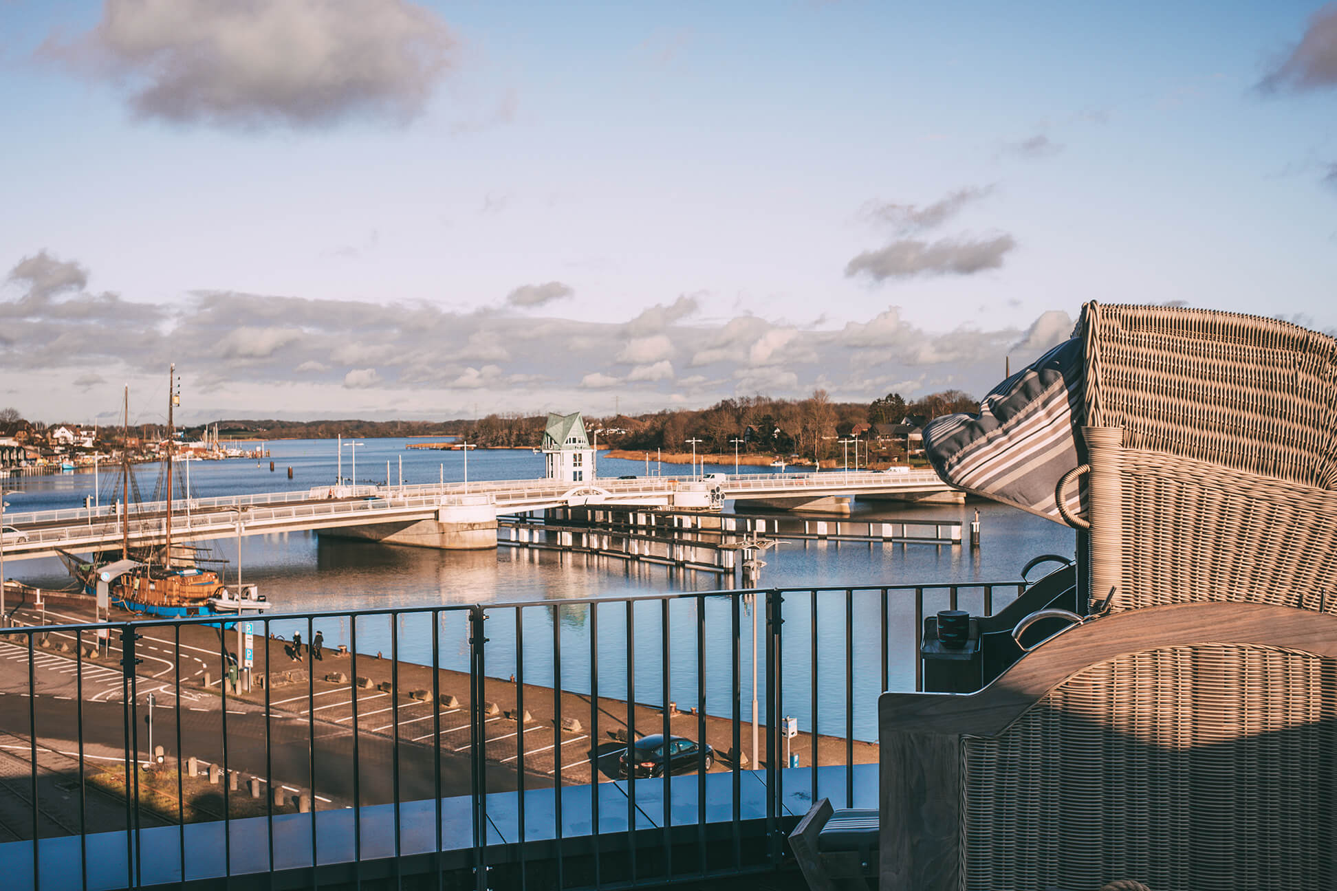 Strandkorb und Aussicht Speicherquartier Kappeln