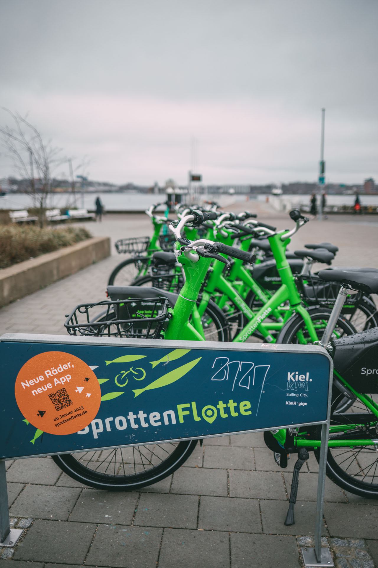 Zu sehen sind Fahrräder an einer Station der SprottenFlotte Kiel